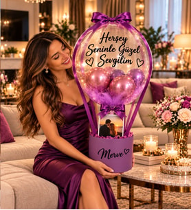 Bearbloom Kişiye Özel Tasarlanabilir Fotoğraflı & Işıklı & Kuş Tüylü Balon Konsept Kutu
