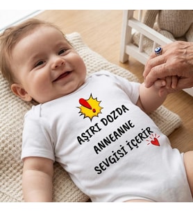 Anneannem Beni Çok Seviyor Temalı Bebek Body%100 Pamuk Bebek Zıbın (6-9 Ay)