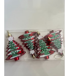 Yılbaşı Süsü 4' lü 10 Cm Çam Ağacı Seti (Çok Renkli)