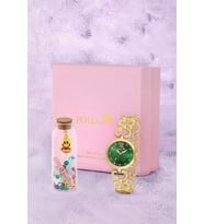 Polo Air Kalp Detaylı Kadın Kol Saati Smile Figürlü Özel Notlu Cam Dilek Şişe Seti Gold Yeşil Renk ST-2187S1 (Yeşil-Altın)