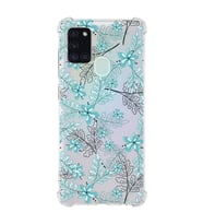 Samsung Galaxy A21s  Uyumlu Köşe Korumalı Antişok Kapak Floral Su Yeşili Tasarımlı Şeffaf  Kılıf