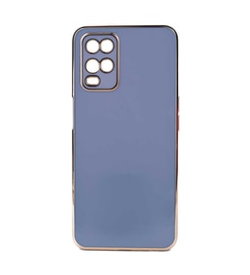 Oppo A54 4G Kılıf Kamera Korumalı Altın Kenar Tasarım Silikon (Mavi)