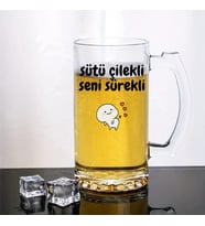 Sütü Çilekli Seni Sürekli Tasarımlı Arjantin Bira Bardağı Kulplu Bardak