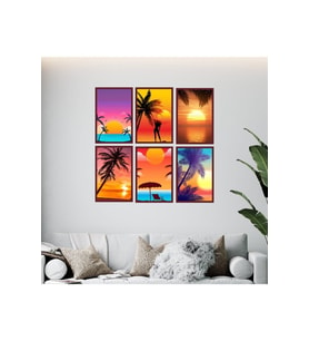 Summer Vibes Temalı 6 Adet 20*30 Cm Çerçeve Görünümlü Ahşap Tablo Seti Tbl1060