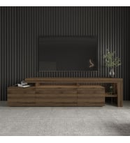 Beliz Modern LED Işıklı 3 Kapaklı, Raflı TV Sehpası – 192 cm, Antik Ceviz (Antik Kahve)