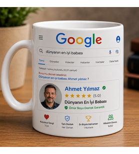 Dünyanın En İyi Babası Google Temalı Kupa Bardak Kişiye Özel Fotoğraflı Beyaz Seramik Kupa 330 ml