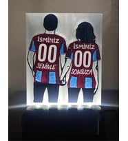 Sevgiliye - Eşe Hediyelik Isme Özel Bordo-Mavi Forma Desenli Dekoratif Led Lamba - Kablolu