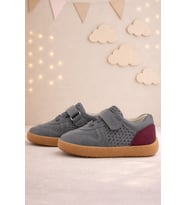 Rakerplus Bob Hakiki Deri Gri Bordo Barefoot Cırtlı Lastikli Bebek Sneaker Ayakkabı