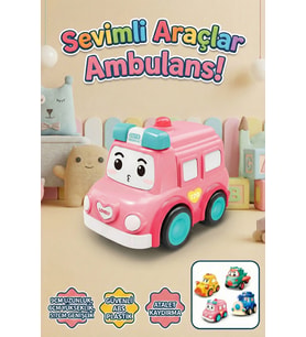 Eğitici Sürtmeli Oyuncak Ambulans - Yukarı Aşağı Sallanan Hareketli Güvenli Bebek ve Çocuk Arabası