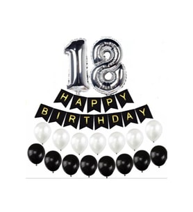 18 Yaş Gümüş Folyo Balon Happy Bırthday Banner Yazı Seti Balonlu M42