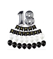 18 Yaş Gümüş Folyo Balon Happy Bırthday Banner Yazı Seti Balonlu M42