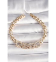 Pirinç Gold Renk Zirkon Taşlı Daire Zincir Model Kadın Bileklik - Tj-Bb6842