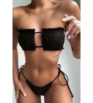 Angelsin Brezilya Model Büzgülü Bağlamalı Bikini üstü (Siyah)
