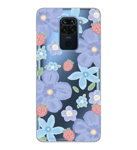 Xiaomi Redmi Note 9 Uyumlu Çiçek ve Çilek Desenli Şeffaf Telefon Kılıfı