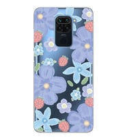 Xiaomi Redmi Note 9 Uyumlu Çiçek ve Çilek Desenli Şeffaf Telefon Kılıfı