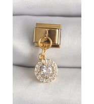 316L Çelik Gold Renk Sallantı Daire Zirkon Taşlı Nomination Charm TJ-BC1342