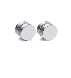 MIKNATISLI ÇELİK KÜPE, GÜMÜŞ RENK ERKEK ÇELİK KÜPE, MIKNATISLI UNISEX YUVARLAK KÜPE(8MM 1 ÇİFT)