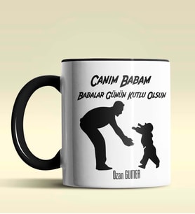 Kişiye Özel Babalar Günün Kutlu Olsun 9 Tema Siyah Kupa Bardak (Siyah)