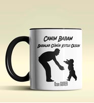 Kişiye Özel Babalar Günün Kutlu Olsun 9 Tema Siyah Kupa Bardak (Siyah)