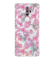 PrintiFy Oppo A9 2020 Uyumlu Köşe Korumalı Floral Pembe Tasarımlı Şeffaf Silikon Kılıf