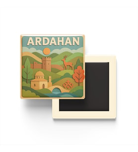 Ardahan - Memleket Temalı - Paper Cut Art - Baskılı Buzdolap Magneti Kare - 9x9 cm