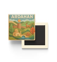 Ardahan - Memleket Temalı - Paper Cut Art - Baskılı Buzdolap Magneti Kare - 9x9 cm