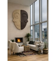 Bohem İkili Ahşap Duvar Mask 3D Tasarım 80x50 cm, Ev, Ofis,Kafe Duvar Dekorasyonu