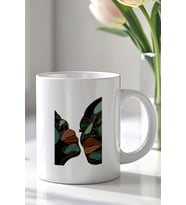 Soyut Yüz Figürlü 330ml Baskılı Beyaz Seramik Kupa Bardak