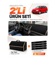 e-biz VOLKSWAGEN POLO DÜRBÜN (2001-2009) Uyumlu Torpido Örtüsü + Tay Tüyü Çanta - Siyah-Bej - VW020