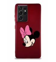 Samsung Galaxy S21 Ultra Soft Premier Kapak Minnie Mouse-B Tasarımlı Silikon Kılıf - Mürdüm (Şeffaf)