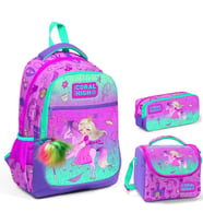 Coral High Kız Çocuk Pembe Yeşil Unicorn ve Prenses Üçlü İlkokul Okul Çanta Seti
