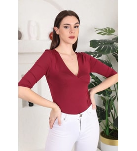 Kuruvaze Yaka Esnek Kumaş Çıtçıtlı Body