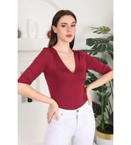Kuruvaze Yaka Esnek Kumaş Çıtçıtlı Body