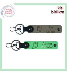 Nota Deseniyle Aşkı Anlatan Hediye, İsimli Deri Anahtarlık Takımı, Kül Gri-Fıstık Yeşil