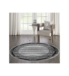 Eliana Home Baskılı, Yıkanabilir Kaymaz Taban Yuvarlak Halı LNA7073 120x120 cm (Gri)
