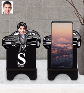 BK Gift Kişiye Özel Plakalı Erkek Seat Ateca Karikatürlü Ahşap Biblo Telefon Standı-2