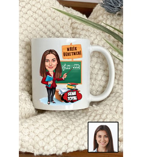 Kadın Müzik Öğretmenine Hediye Karikatürlü Beyaz Kupa Bardak