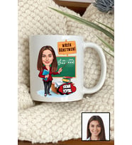 Kadın Müzik Öğretmenine Hediye Karikatürlü Beyaz Kupa Bardak