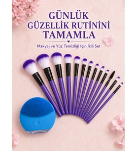 12 Parça Makyaj Fırçası ve Silikon Yüz Temizleyici Cihaz İkili Güzellik ve Kişisel Bakım Seti