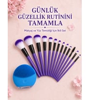 12 Parça Makyaj Fırçası ve Silikon Yüz Temizleyici Cihaz İkili Güzellik ve Kişisel Bakım Seti