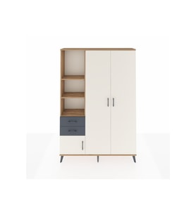Arges Dolap 5 Raflı 2 Çekmeceli Tek Askılı 132x30x195 Çam-Aytaşı/Antrasit