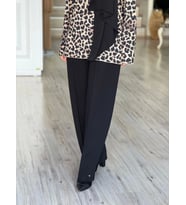 PAÇASI YIRTMAÇ DETAYLI ÇELİK ÖRME TRİKO PANTOLON (Siyah)