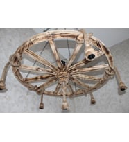 Otantik Çarşı Ahşap Halatlı Teker Avize 100 cm. 6'lı Serbest Sarkıtlı