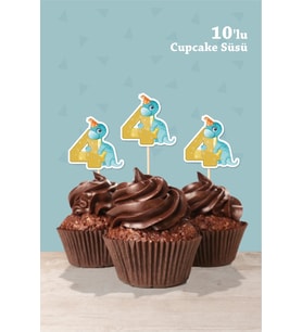 Baby Dinozor Temalı 4 Yaşında Cupcake Süsü '10lu