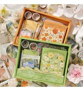 Vintage Çiçek Desenli A6 Günlük Ve Ajanda Hediye Seti - Estetik Scrapbooking Ve Günlük Süsleme Kit Kutusu 116 Parça