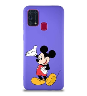 Samsung Galaxy M31 Soft Premier Kapak Mickey Mouse-C Tasarımlı Silikon Kılıf - Mor (Şeffaf)