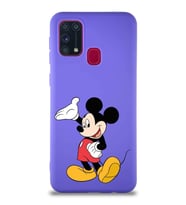 Samsung Galaxy M31 Soft Premier Kapak Mickey Mouse-C Tasarımlı Silikon Kılıf - Mor (Şeffaf)