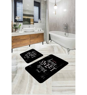 Siyah Home Sweet Home Banyo Halısı Klozet Paspas Seti BS301