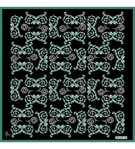 Barok Desen Black Seri Twill Eşarp Eşarp Askısı ile Birlikte 90x90 cm Yeşil-90x9