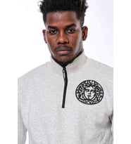 Gri Fermuarlı Baskılı Sweatshirt - Wessi